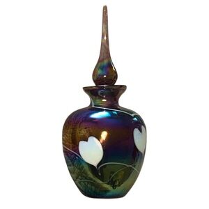 Vintage Amethyst Carnival Glass Hanging Heart Perfume Bottle Dauber